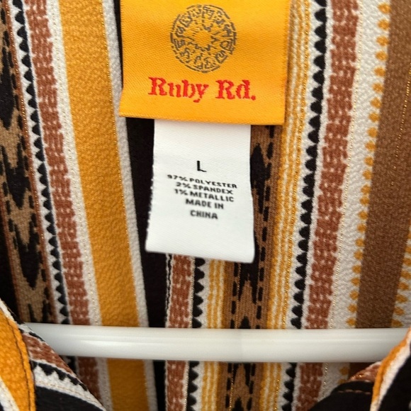 Ruby Red Tunic Blouse Size Large Women's Split Button Mixed Striped Butt… - Picture 4 of 7